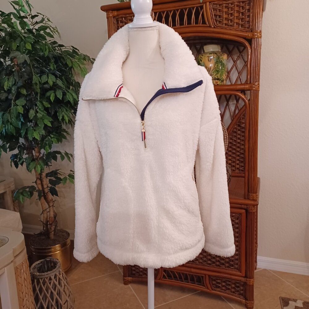 EUC Tommy Hilfiger "Ivy" White Quarter-Zip Fleece Pullover Size Medium